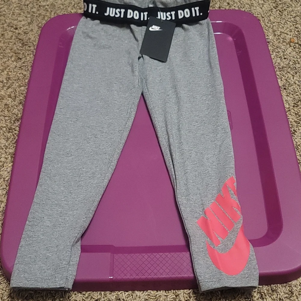 NIKE GIRL'S FOLDOVER WAISTBAND LEGGING: GRAY/PINK: NWT: SZ 6X
